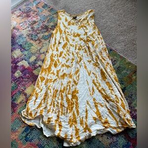 Yellow and White Tie-Dye Women's midi dress